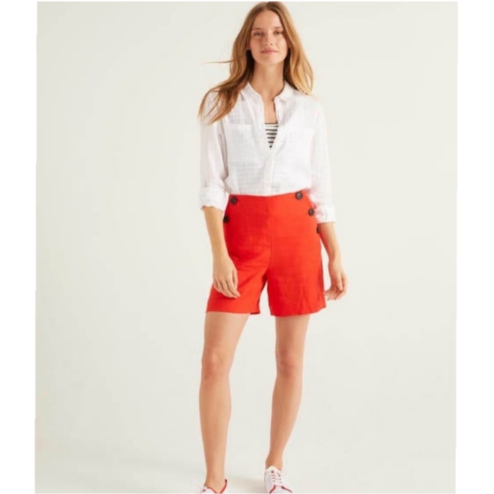 ❤️NWT Boden Falmouth Linen Sailor Shorts “Orange Sunset” / Red Size 10